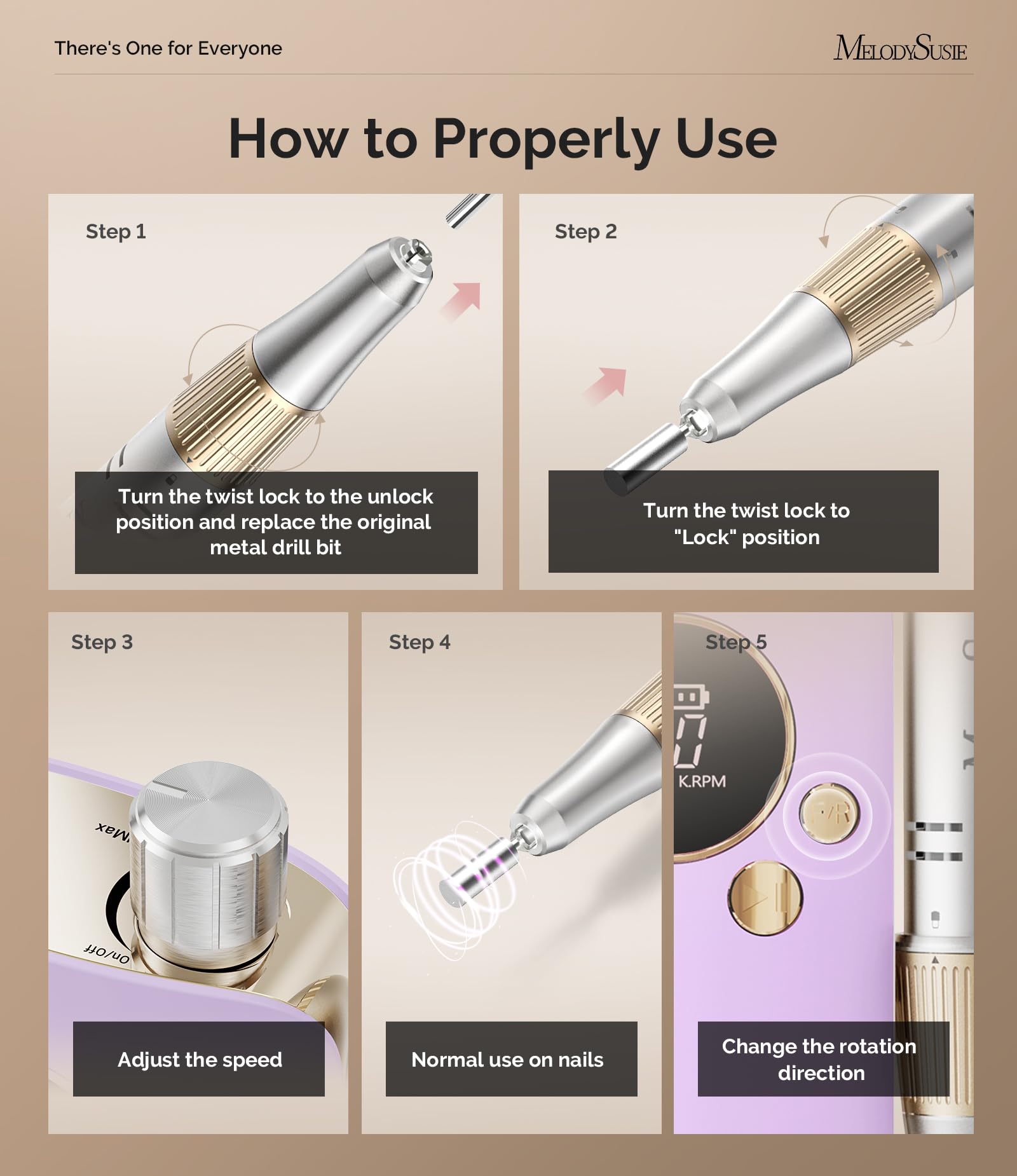 MelodySusie low heat, quiet motor for smooth nail sessions