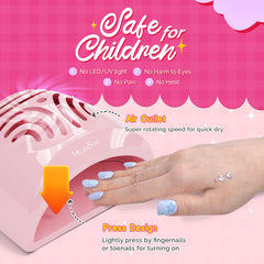 MelodySusie mini nail fan desk shot shows compact travel-friendly size