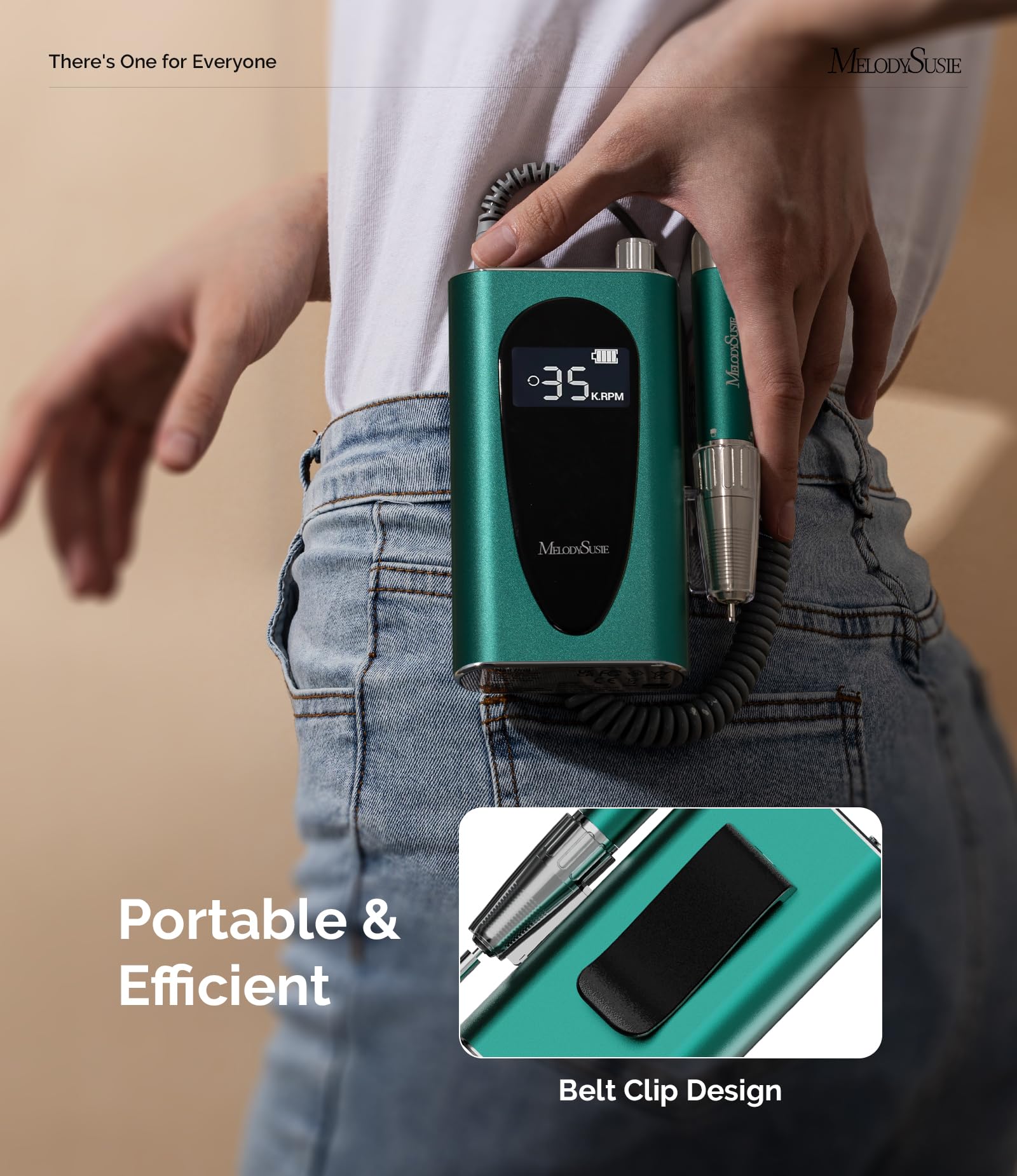 MelodySusie MM400C with LCD display showing RPM, direction, and battery status.