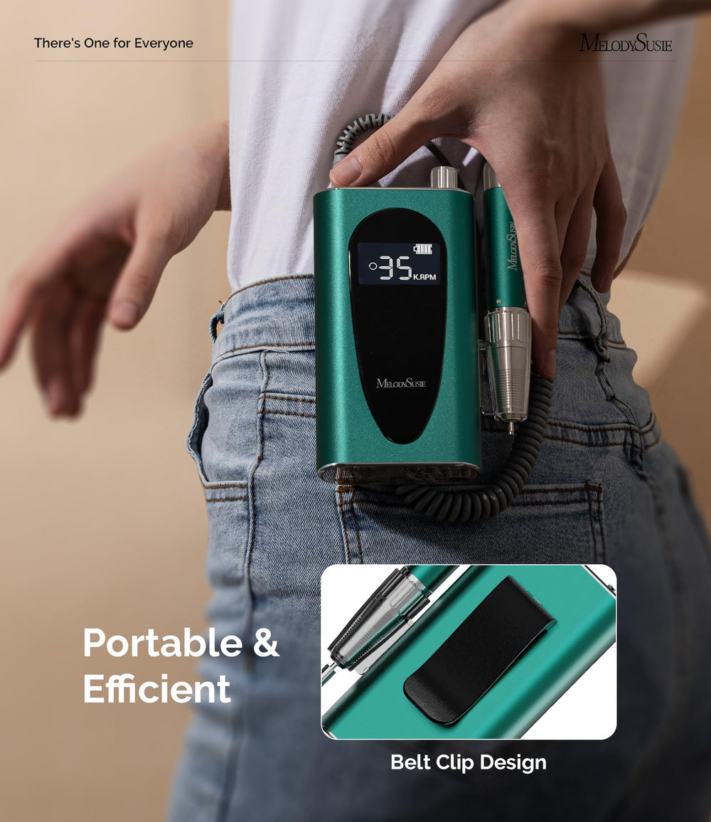 MelodySusie MM400C with LCD display showing RPM, direction, and battery status.
