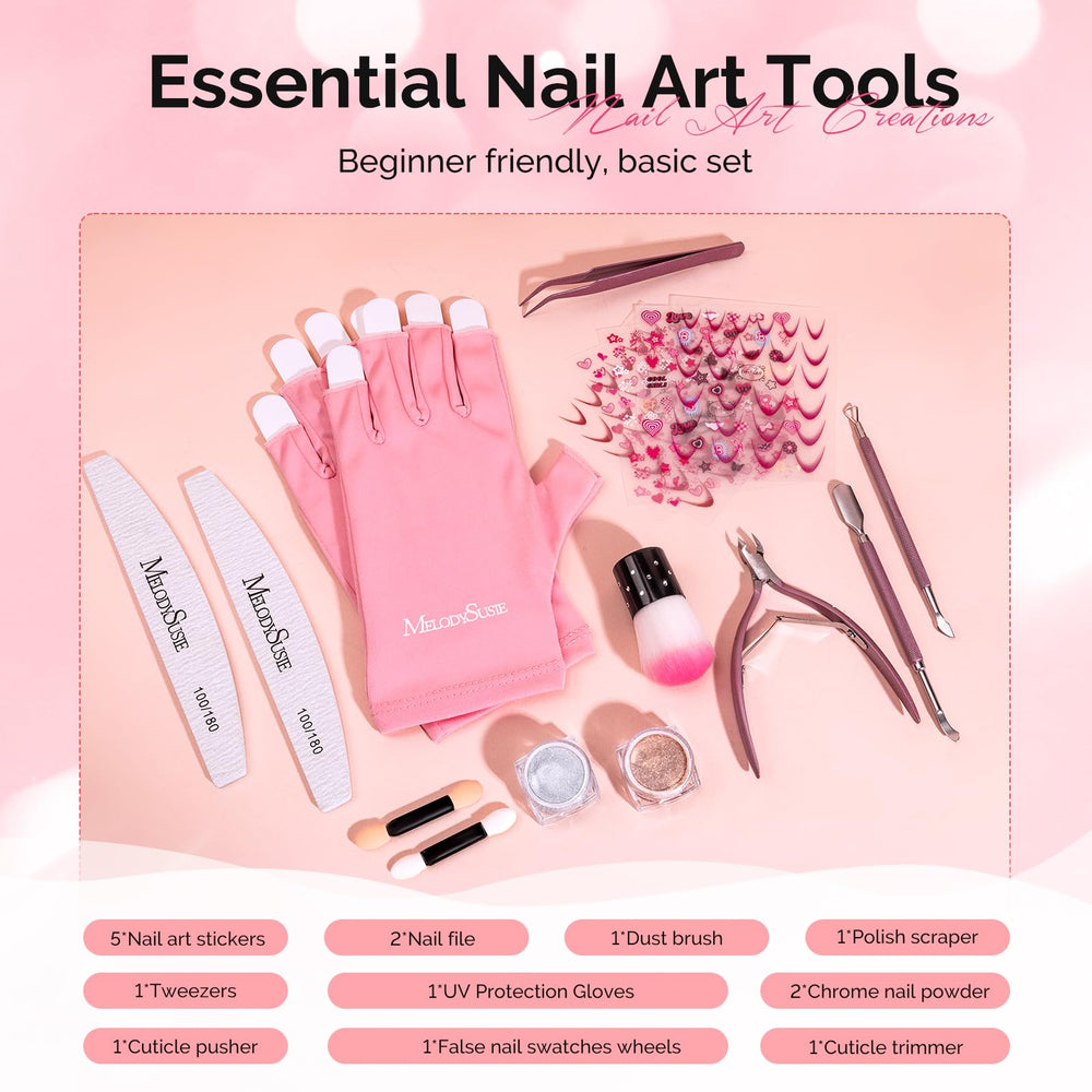 Nail art stickers and chrome powder add customizable finishes with MelodySusie.