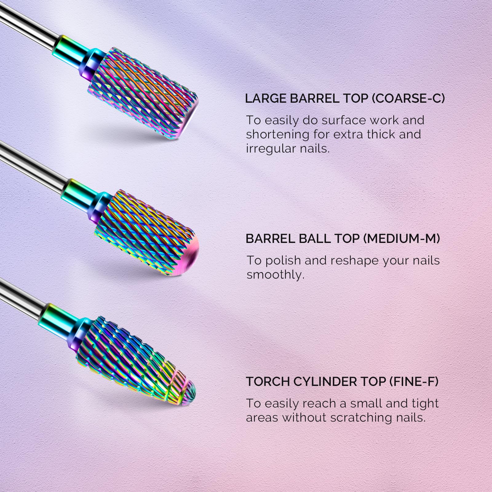 MelodySusie carbide bits closeup showing durability for acrylics and thick gels