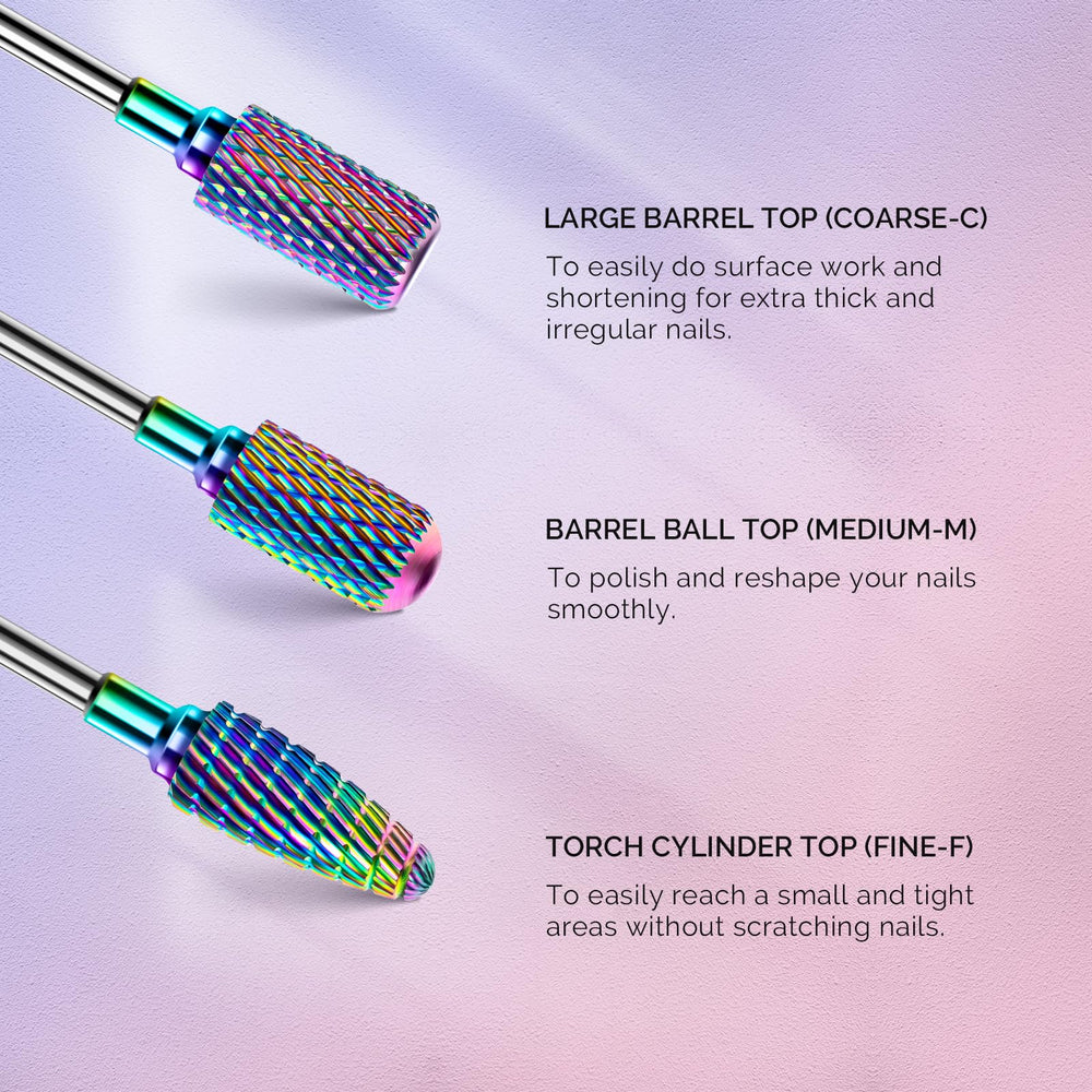 MelodySusie carbide bits closeup showing durability for acrylics and thick gels