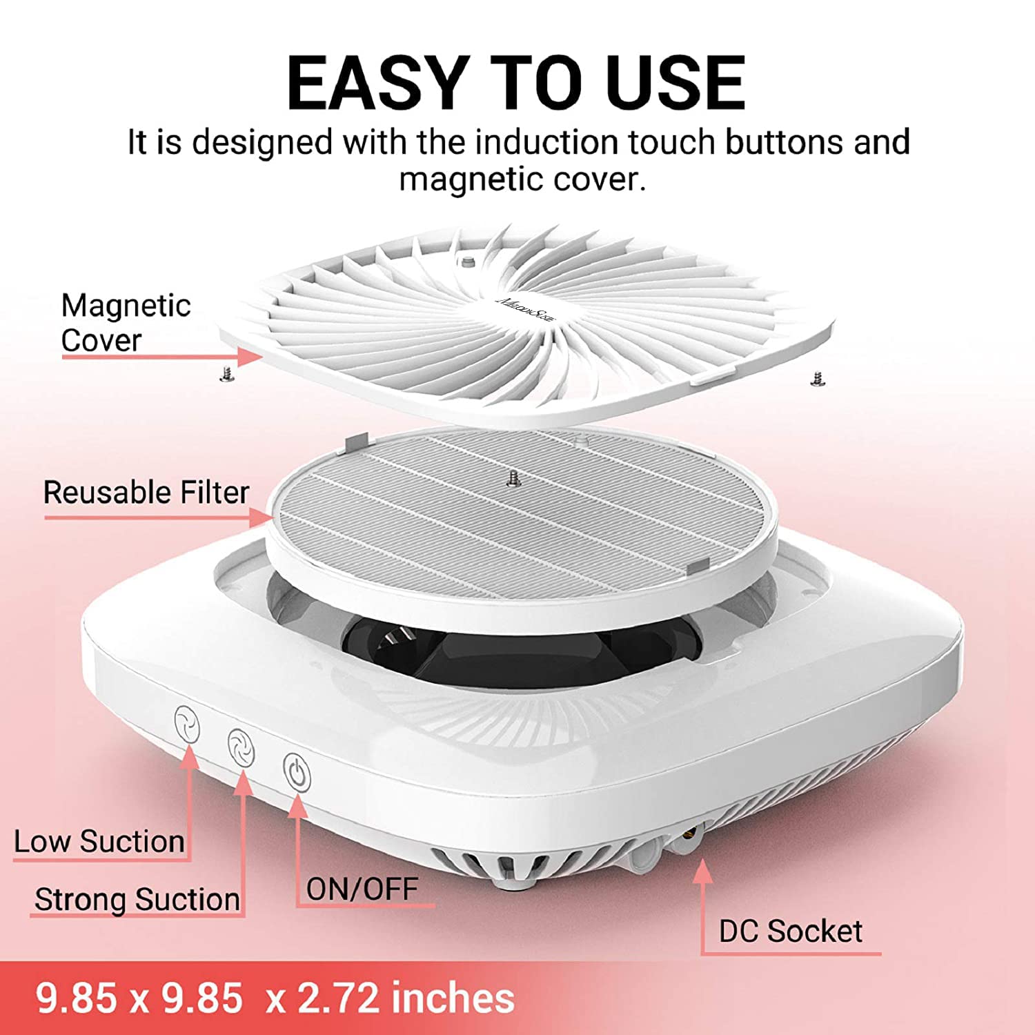 MelodySusie Nail Dust Collector 360 degree suction captures dust near your workstation