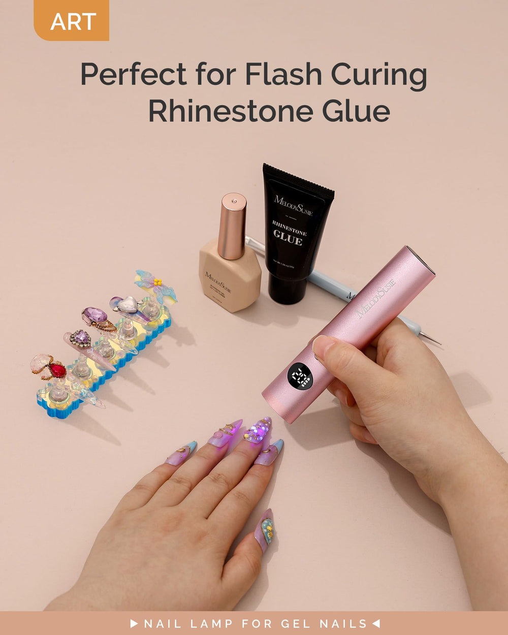 MelodySusie P-ART01G rhinestone-glue and liner-gel tasks cured with precision.