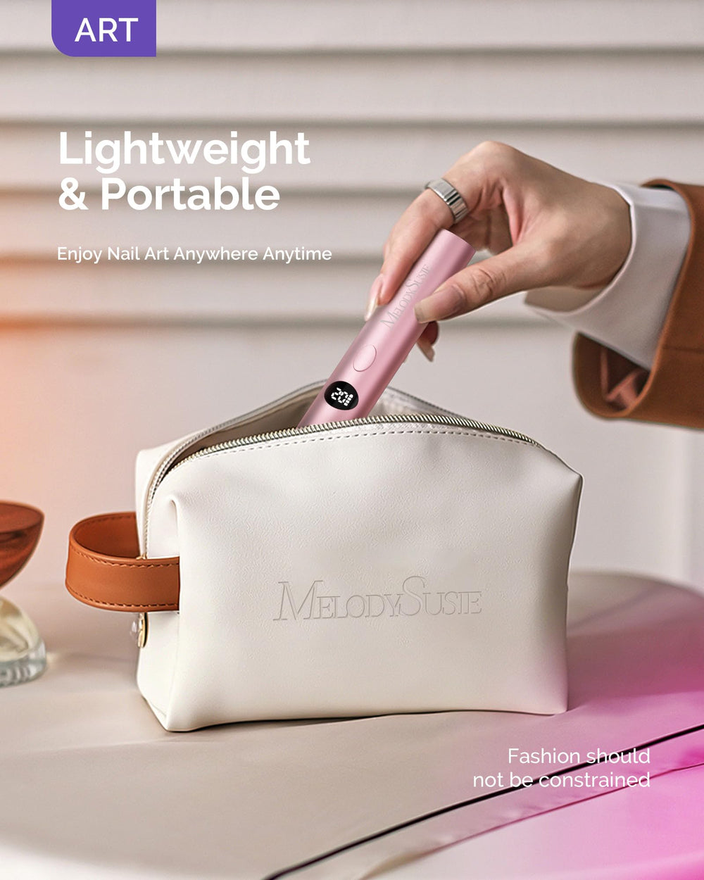 MelodySusie P-ART01G travel-friendly mini lamp fits bags for flawless results anywhere.