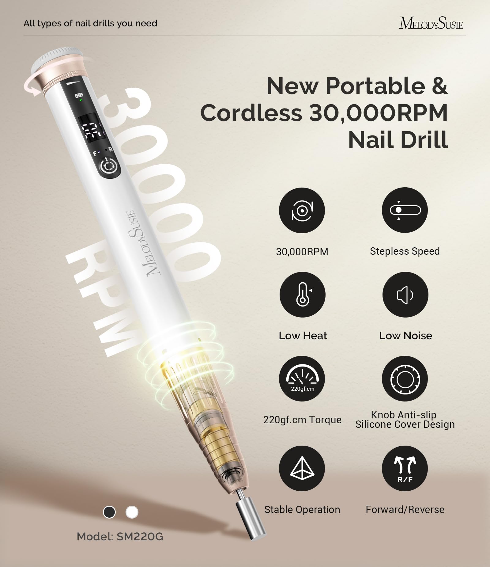 MelodySusie LED display on drill provides real-time speed for accurate shaping