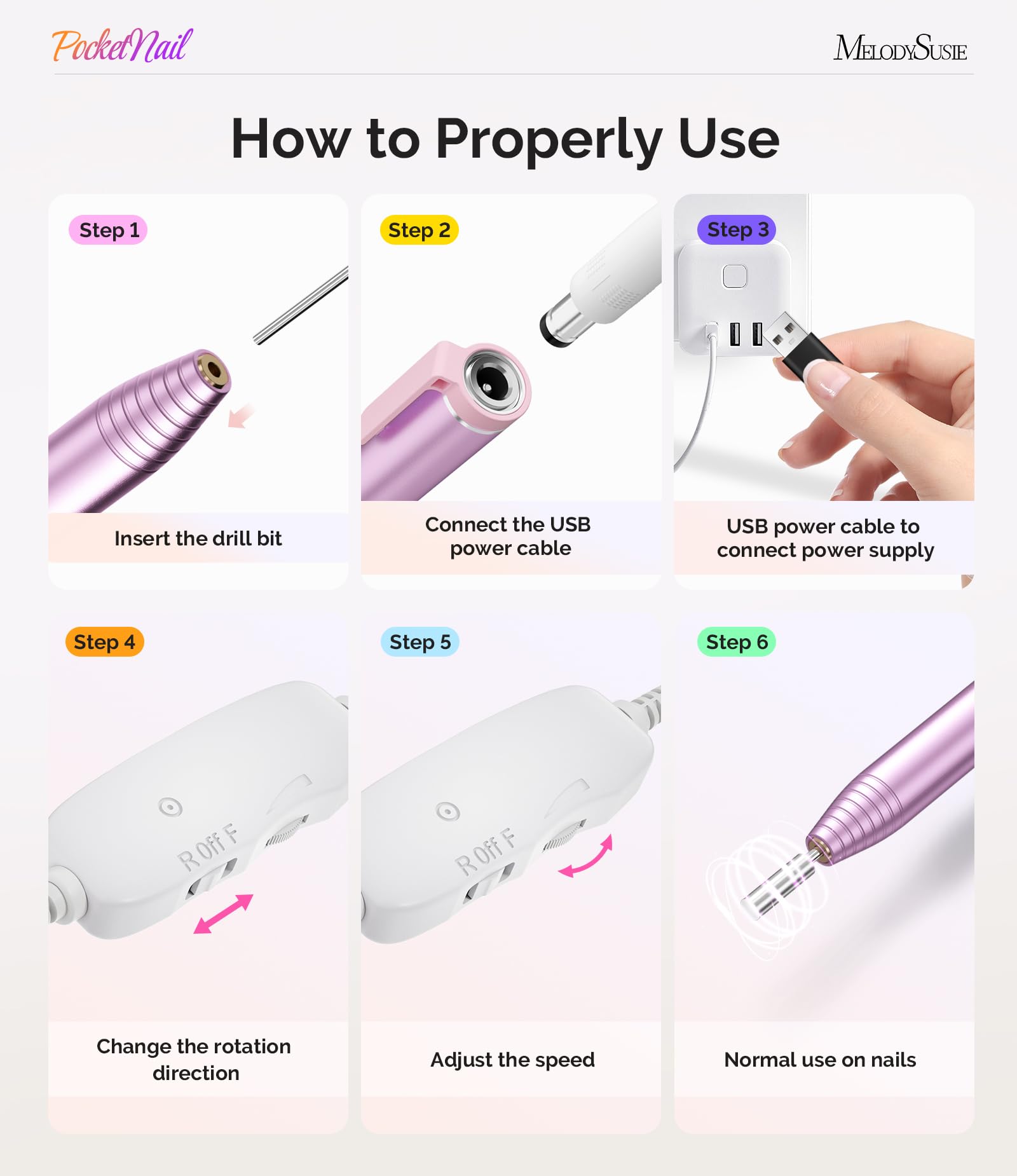 MelodySusie PocketNail Slim forward and reverse rotation for versatile use.