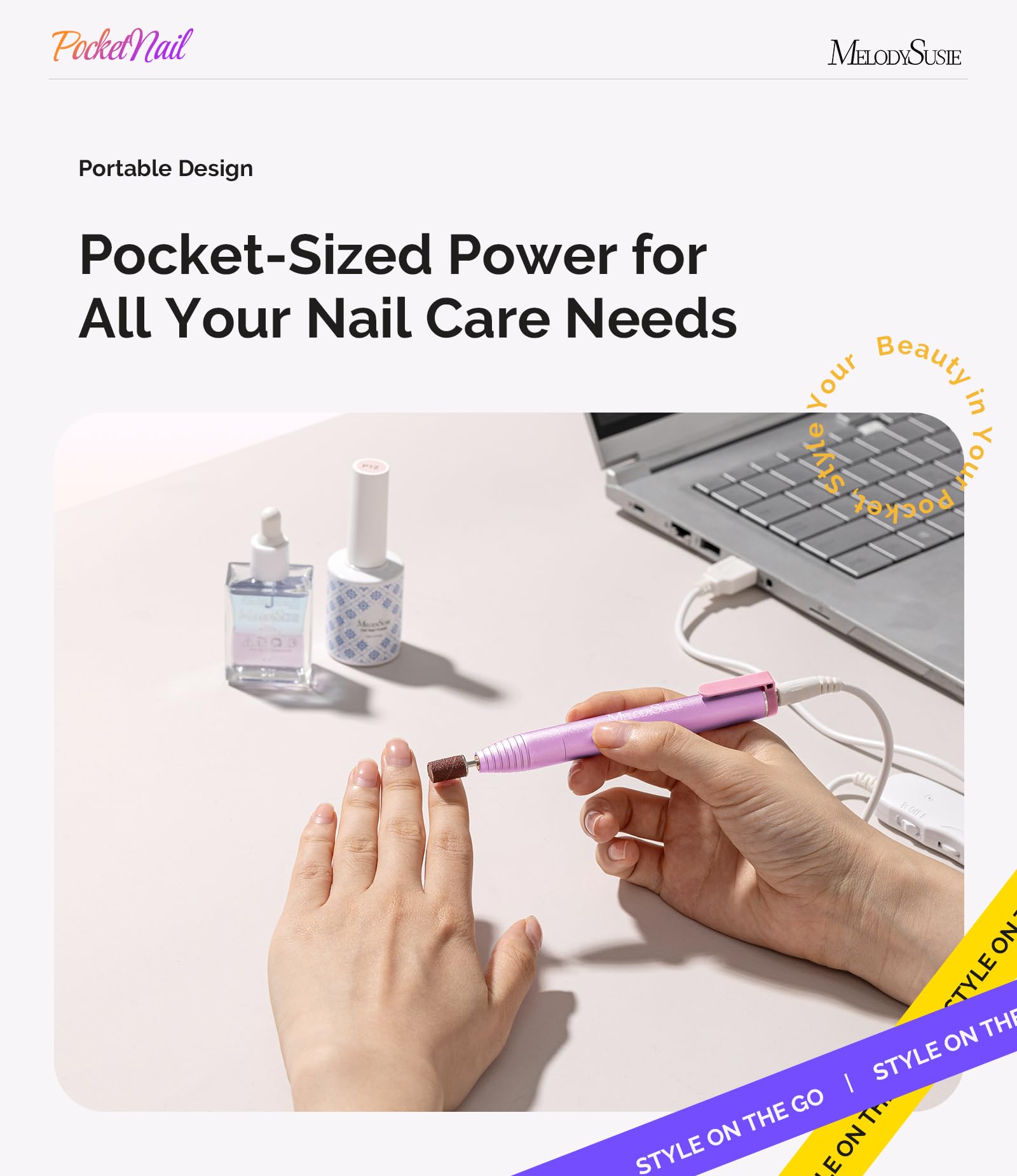 MelodySusie PocketNail Slim in-use manicure session at home.