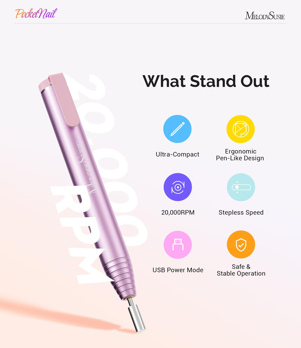 MelodySusie PocketNail Slim USB-powered design enables portable charging anywhere.