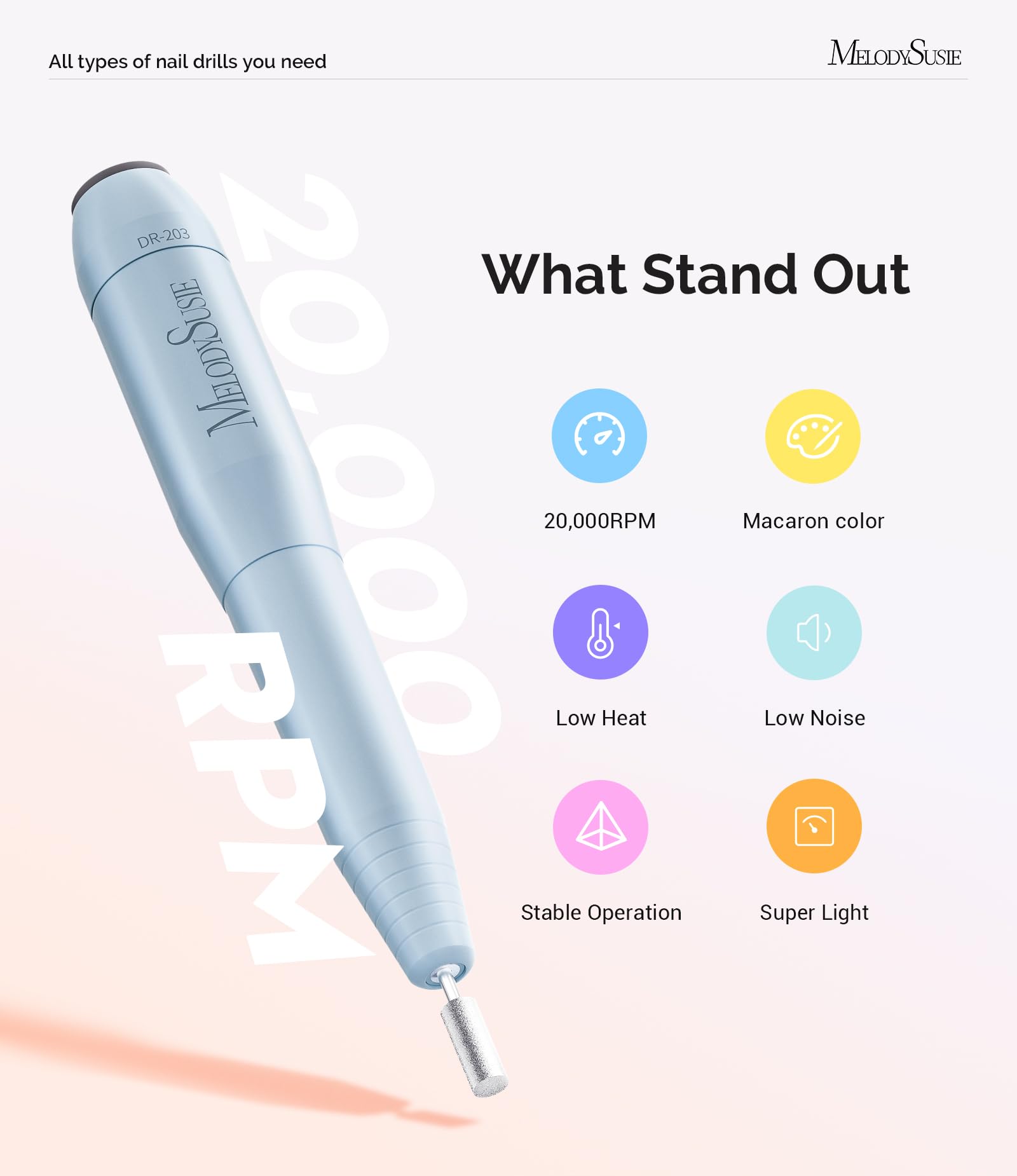 MelodySusie portable nail drill in compact design ready for travel or home use.