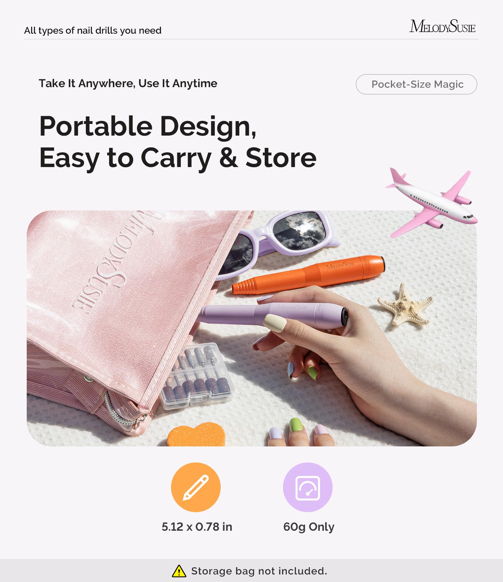 MelodySusie portable USB nail drill for travel-ready manicures.