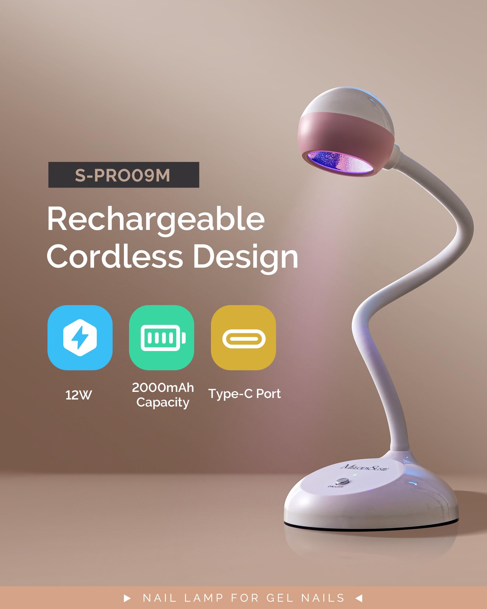 MelodySusie S-Pro09M 2-in-1 light and curing lamp for fast gel curing.