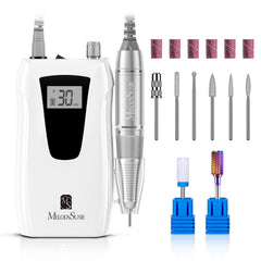 MelodySusie SC320D nail drill with LCD display shows RPM and battery level for precise control