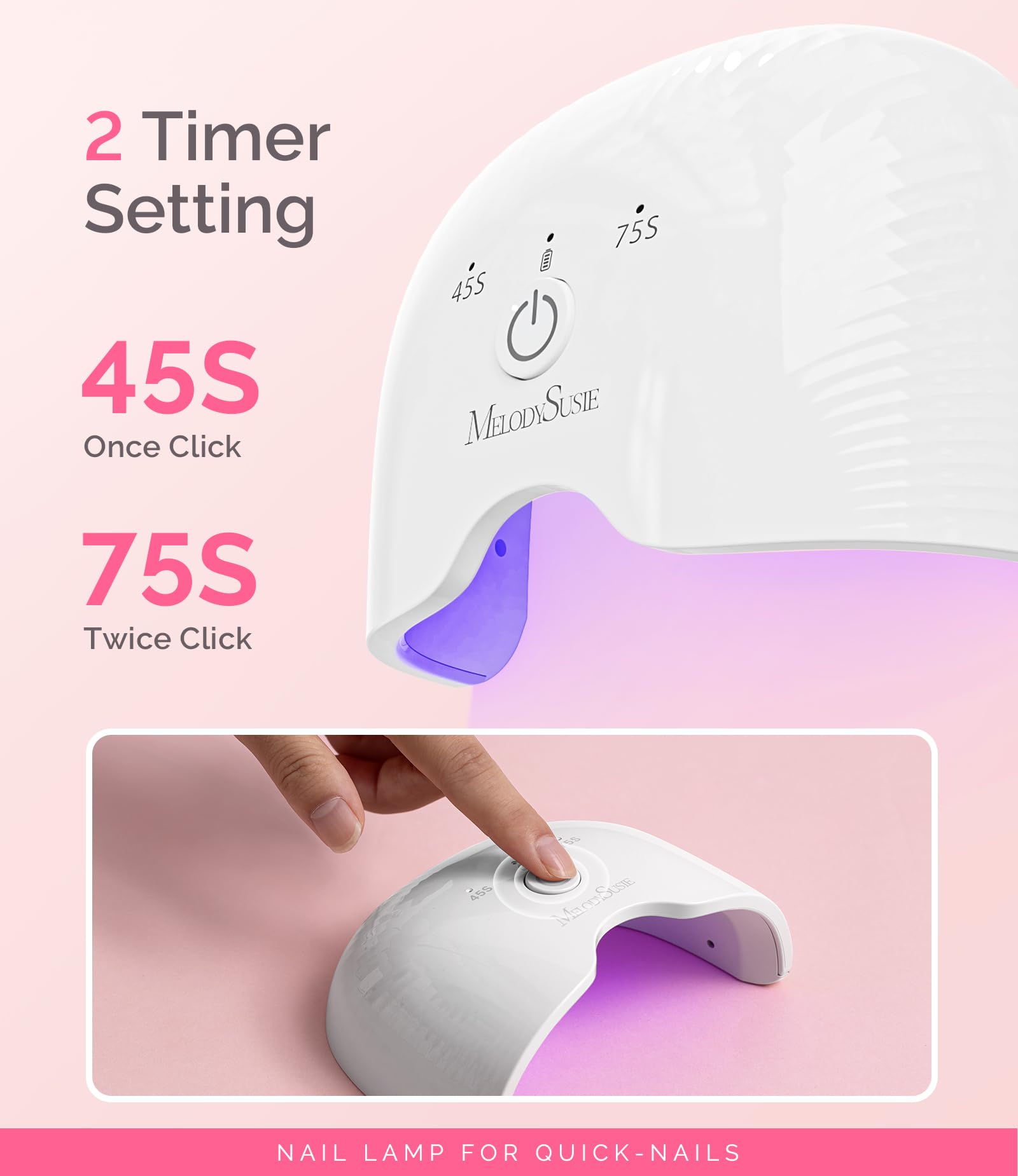 MelodySusie smart sensor activation enables hands-free curing during manicures.