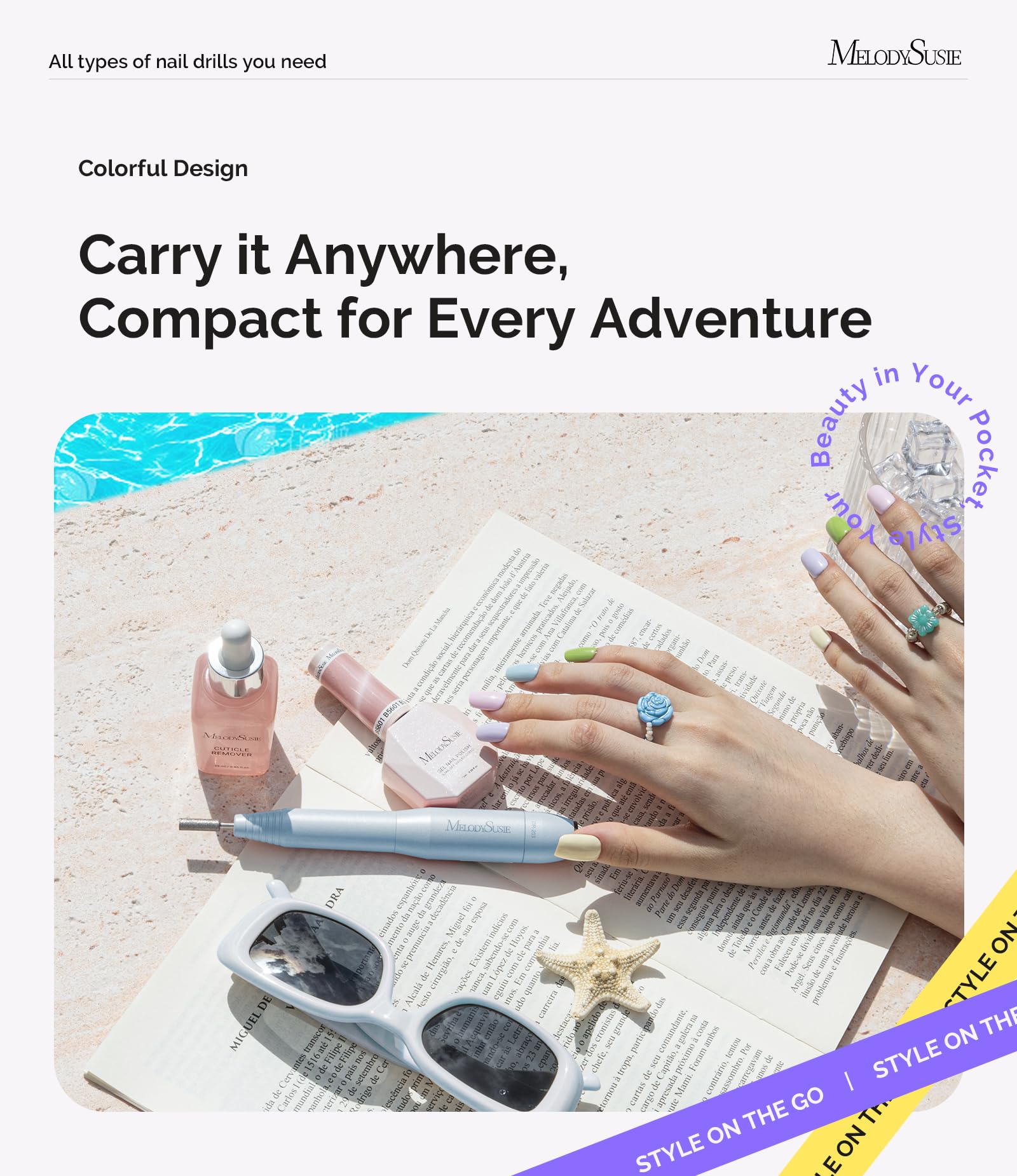 MelodySusie travel-friendly nail drill shown with compact case for transport.