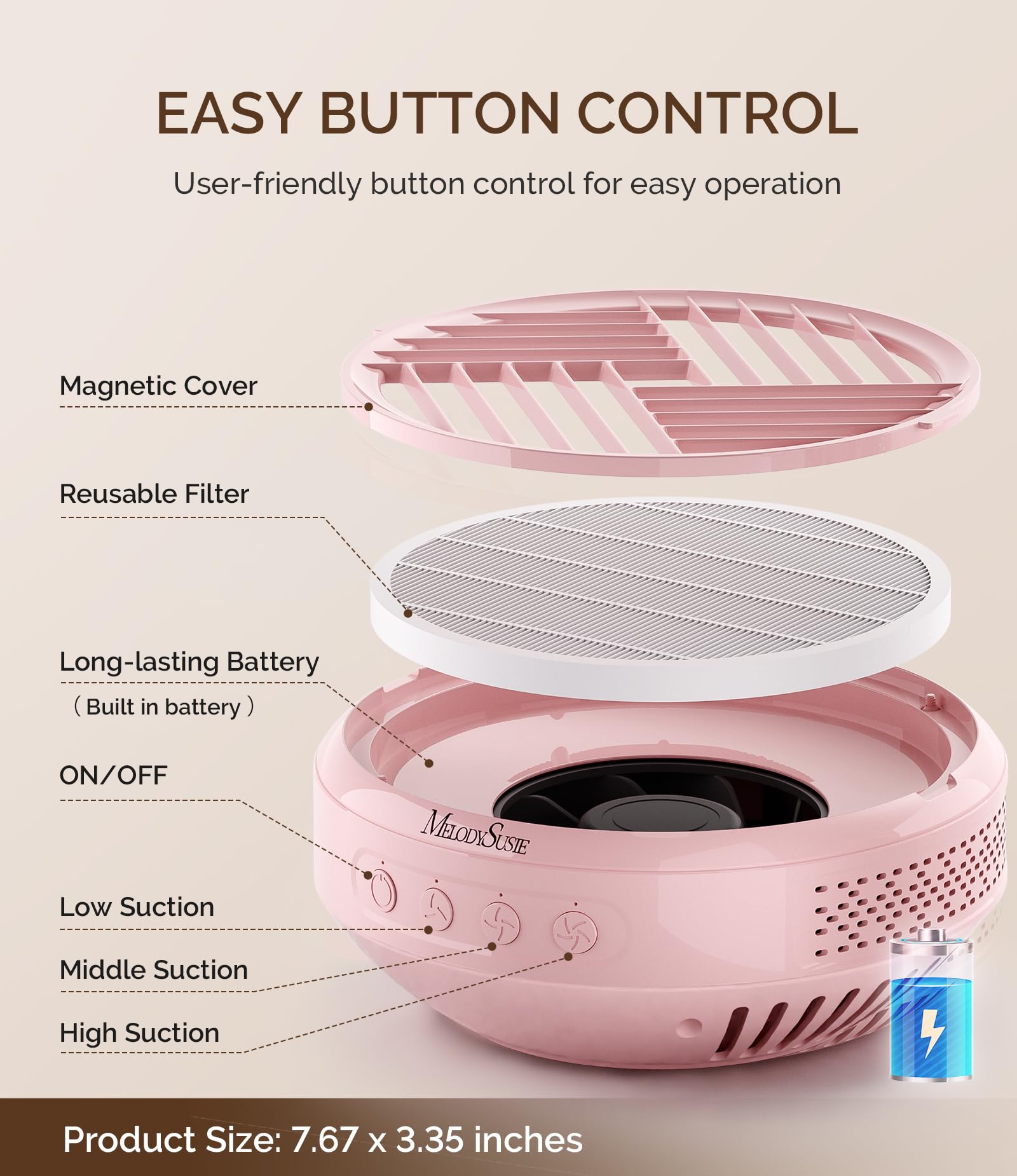MelodySusie turbo brushless fan delivers strong suction with low noise