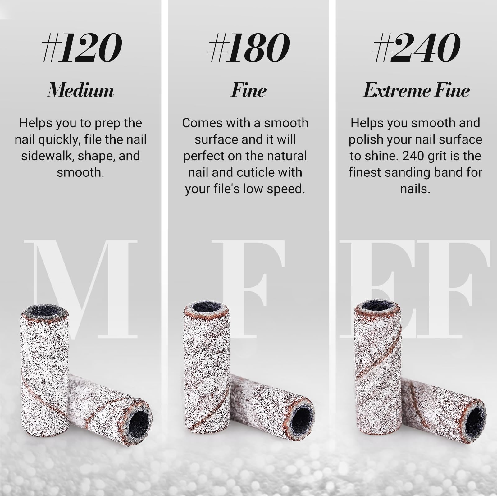 MelodySusie zebra 240 grit polishing for a smooth, shiny nail surface.