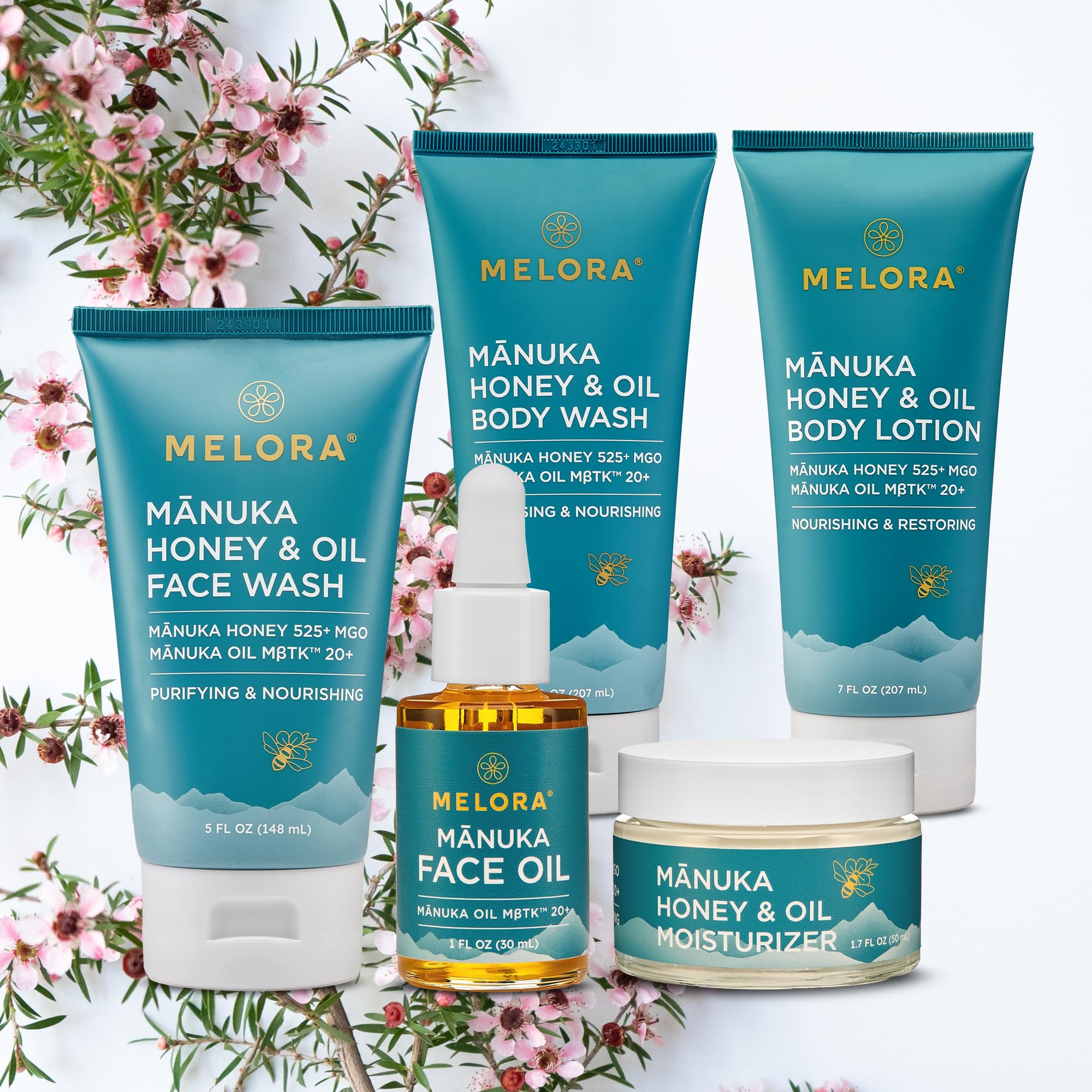 MELORA Manuka Honey Body Lotion microbiome concept visuals suggest antioxidant protection and renewal