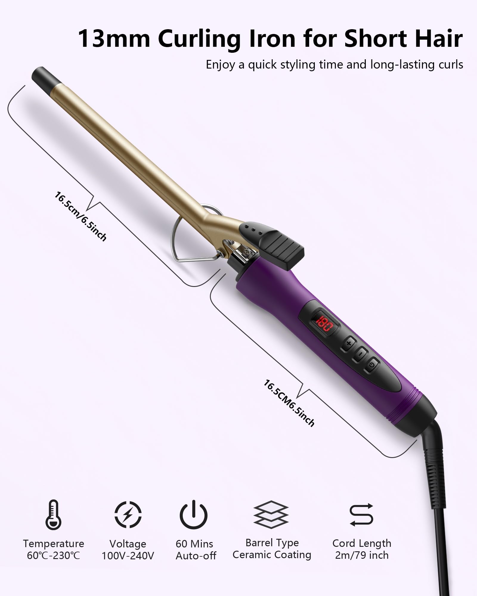 MELYDO curling iron with heat resistant glove for safer grip and styling