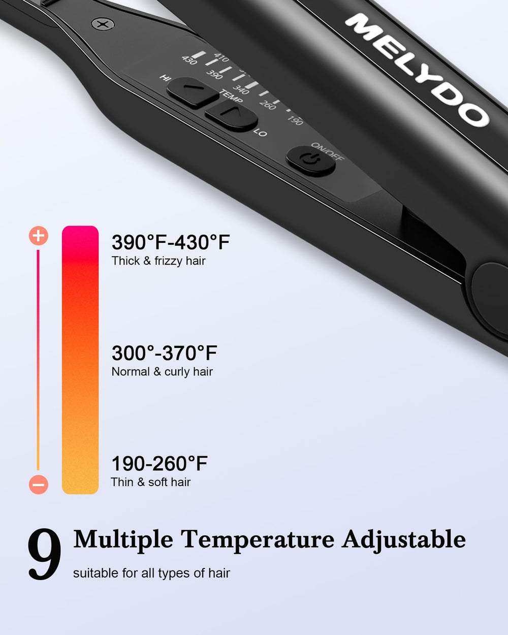 MELYDO pencil flat iron ceramic-tourmaline plates reduce frizz and retain moisture