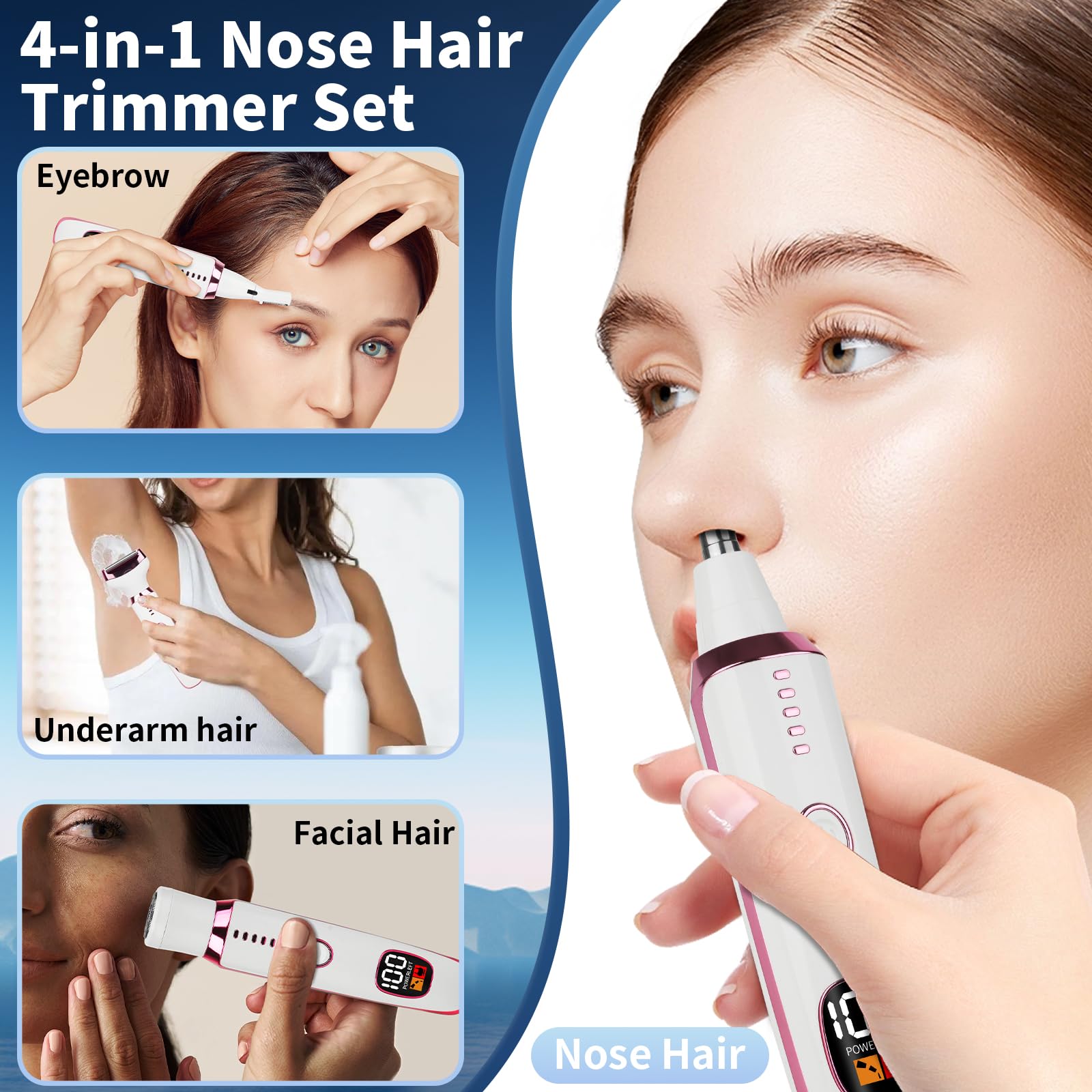 Mendaping four-in-one trimmer versatile for nose, ears, brows, and facial hair.