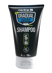 MENFIRST gray hair darkening shampoo bottle shows gradual color coverage for natural look