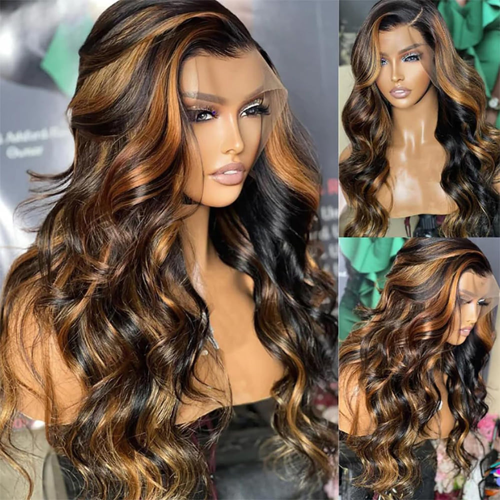 MENGLLE 28in 13x6 ombre lace-front wig adjustable cap with four combs for secure fit