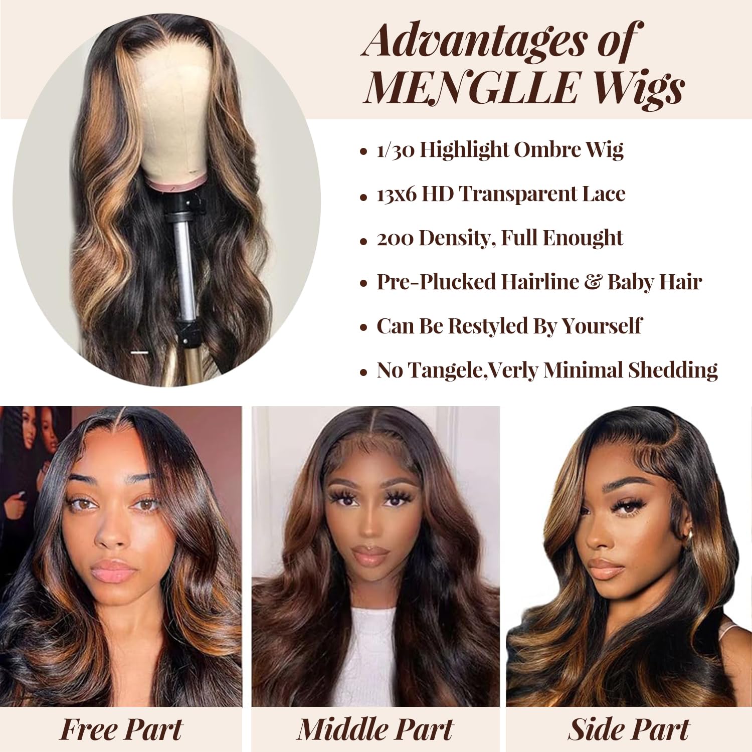 MENGLLE 28in 13x6 ombre lace-front wig closeup lace for realistic scalp look