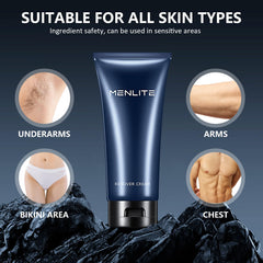 MENLITE hair remover cream on arm shows versatile body use.