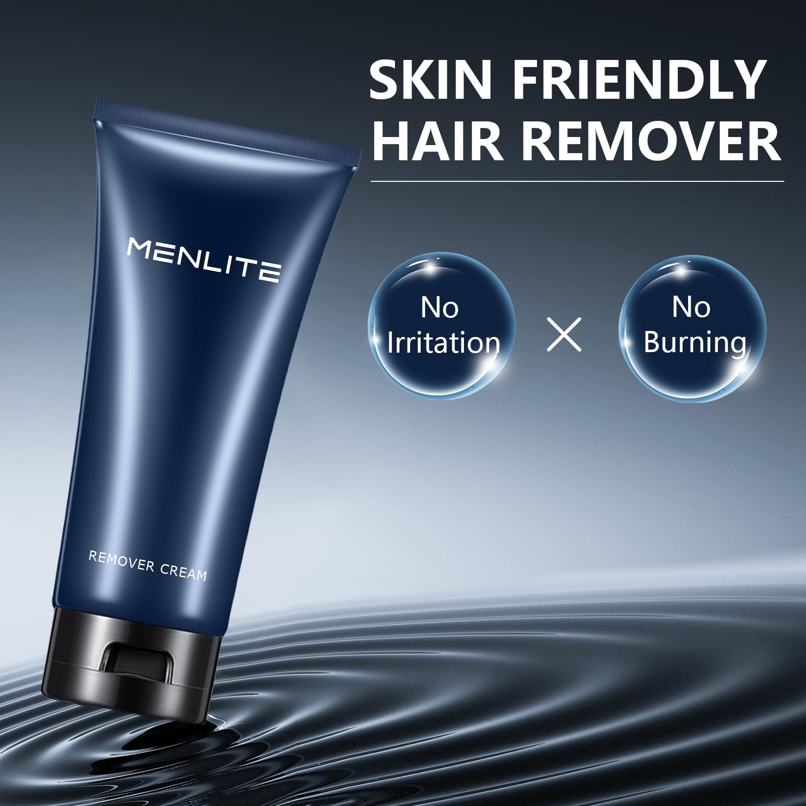 MENLITE hair remover cream near sensitive area promotes gentle removal.