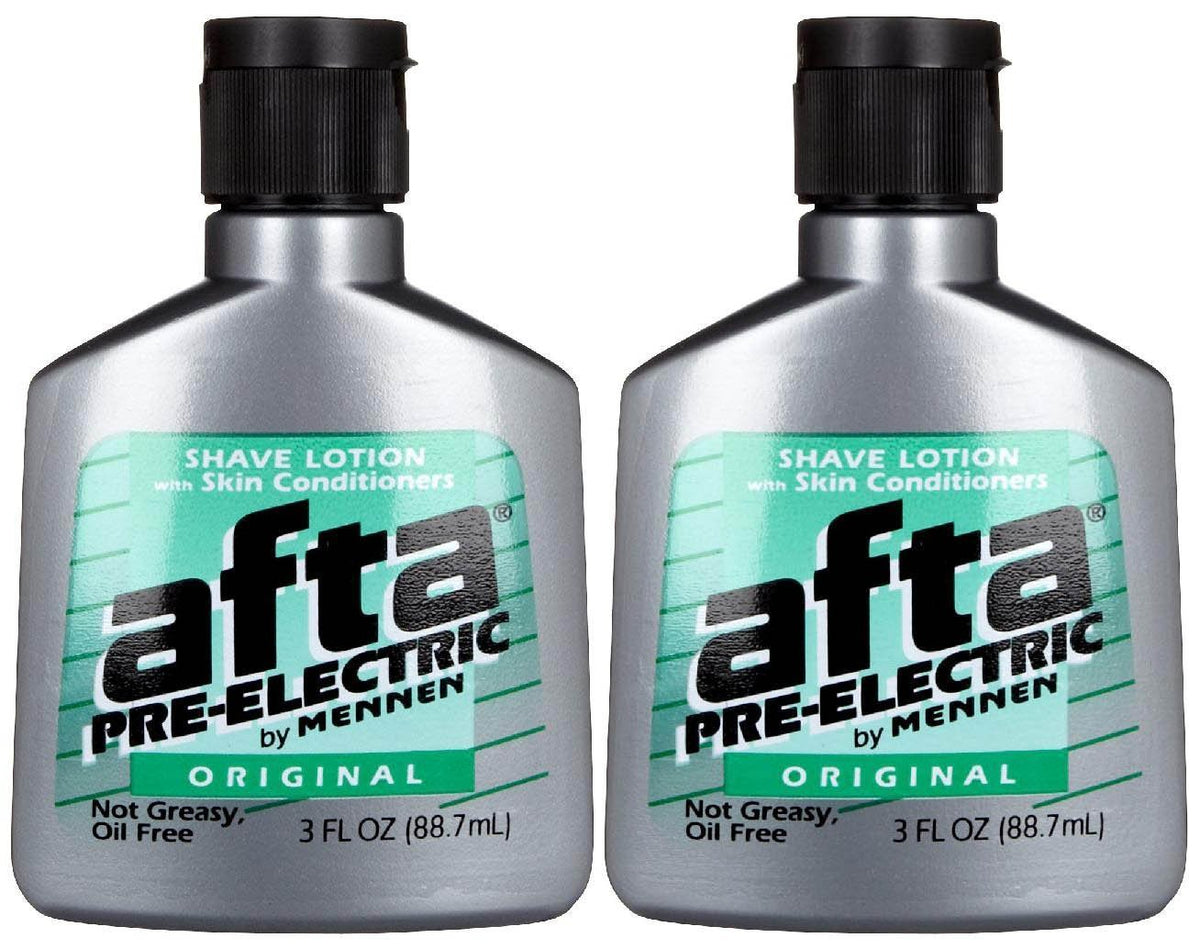 Mennen Afta pre-electric shave lotion bottle for smooth electric shaves and quick hair softening.