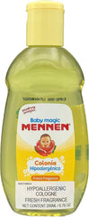Mennen Baby Magic Cologne bottle in hand suggests gentle refresh after bath.