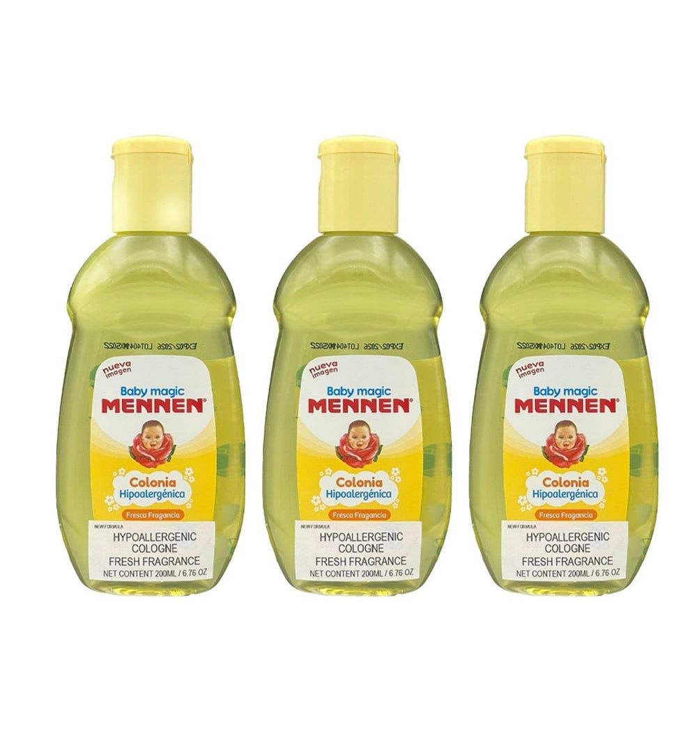 Mennen Baby Magic Cologne pack of 3 visible sealed bottles for convenience.