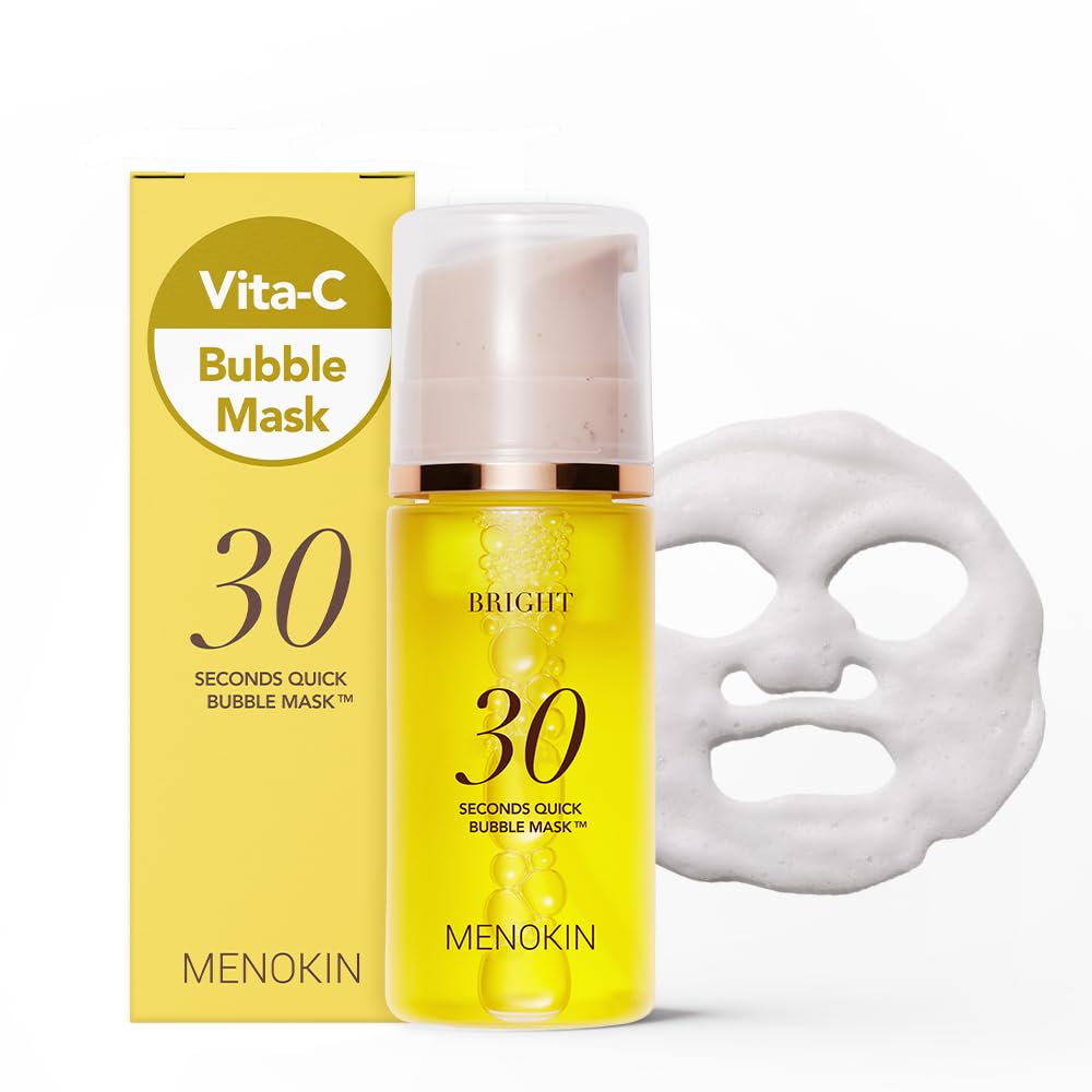 MENOKIN bubble-mask-bright bottle pump shows quick 30-second glow in routine.