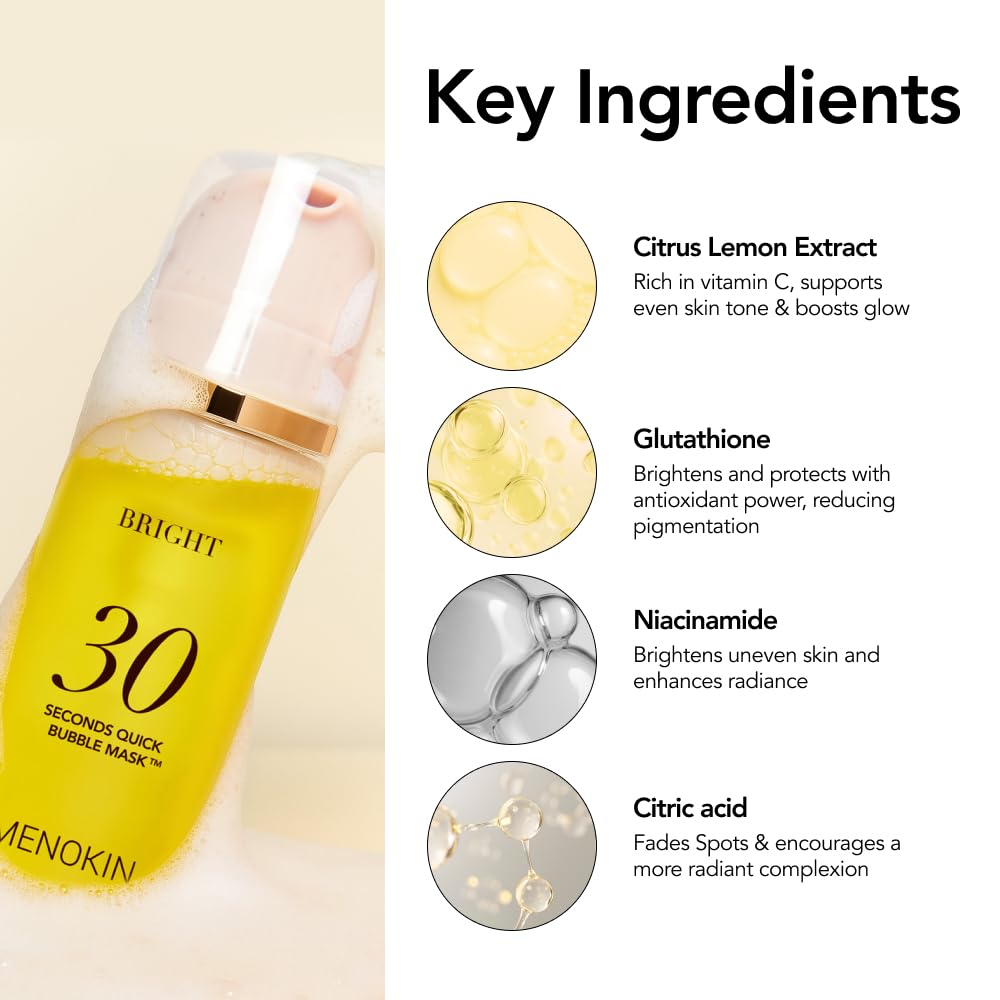 MENOKIN bubble-mask-bright drops essence captures rich serum in bubbles for nourishing feel.