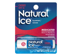 Mentholatum Natural Ice Cherry SPF 15 balm shows smooth glide for quick hydration.