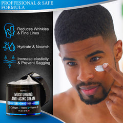 Menvils mens face moisturizer retinol ingredients closeup highlights collagen support.