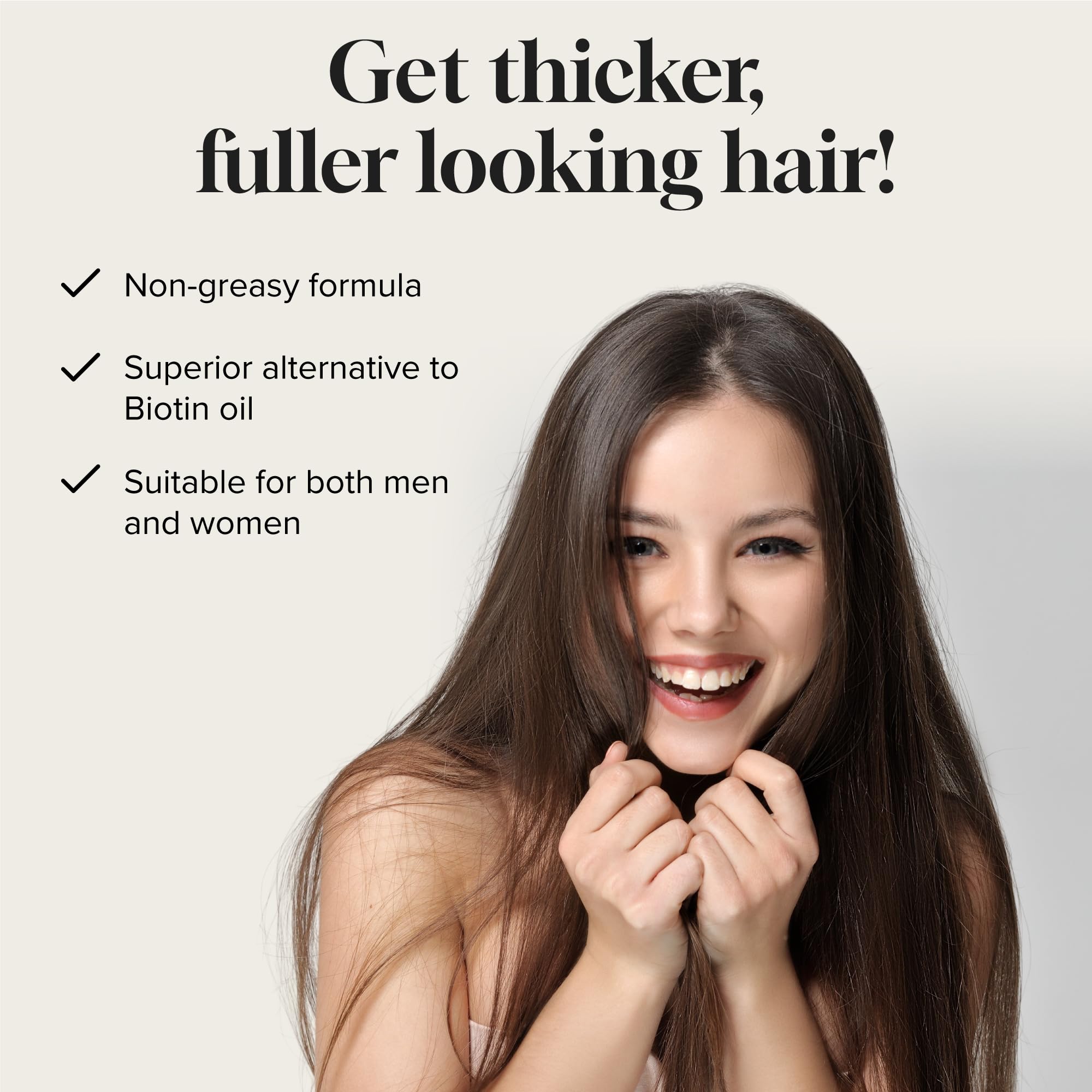 Meraz Pureauty Naturals Biotin Hair Growth Serum ingredients close-up featuring Biotin and Pro-Vitamin B5.