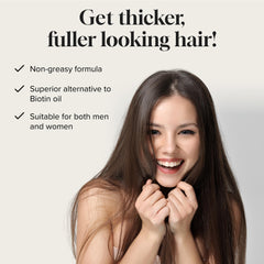 Meraz Pureauty Naturals Biotin Hair Growth Serum ingredients close-up featuring Biotin and Pro-Vitamin B5.