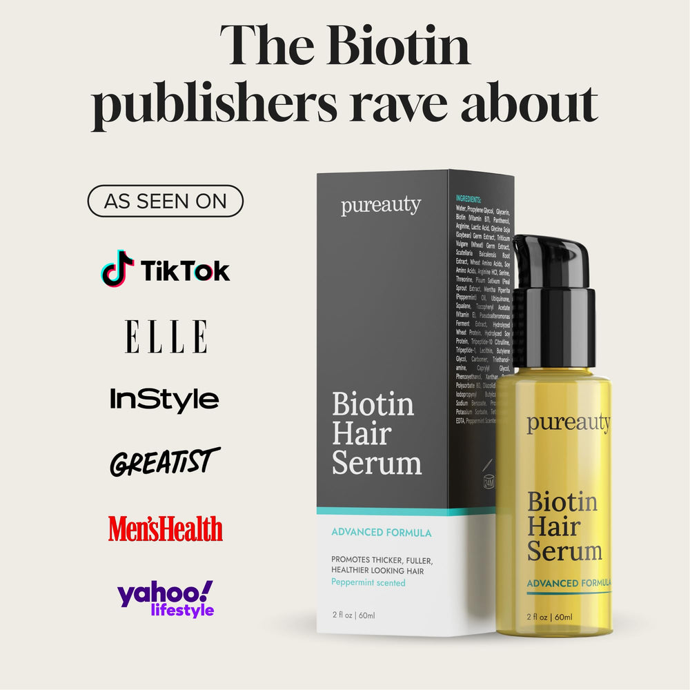 Meraz Pureauty Naturals Biotin Hair Growth Serum with pump for easy dispensing.