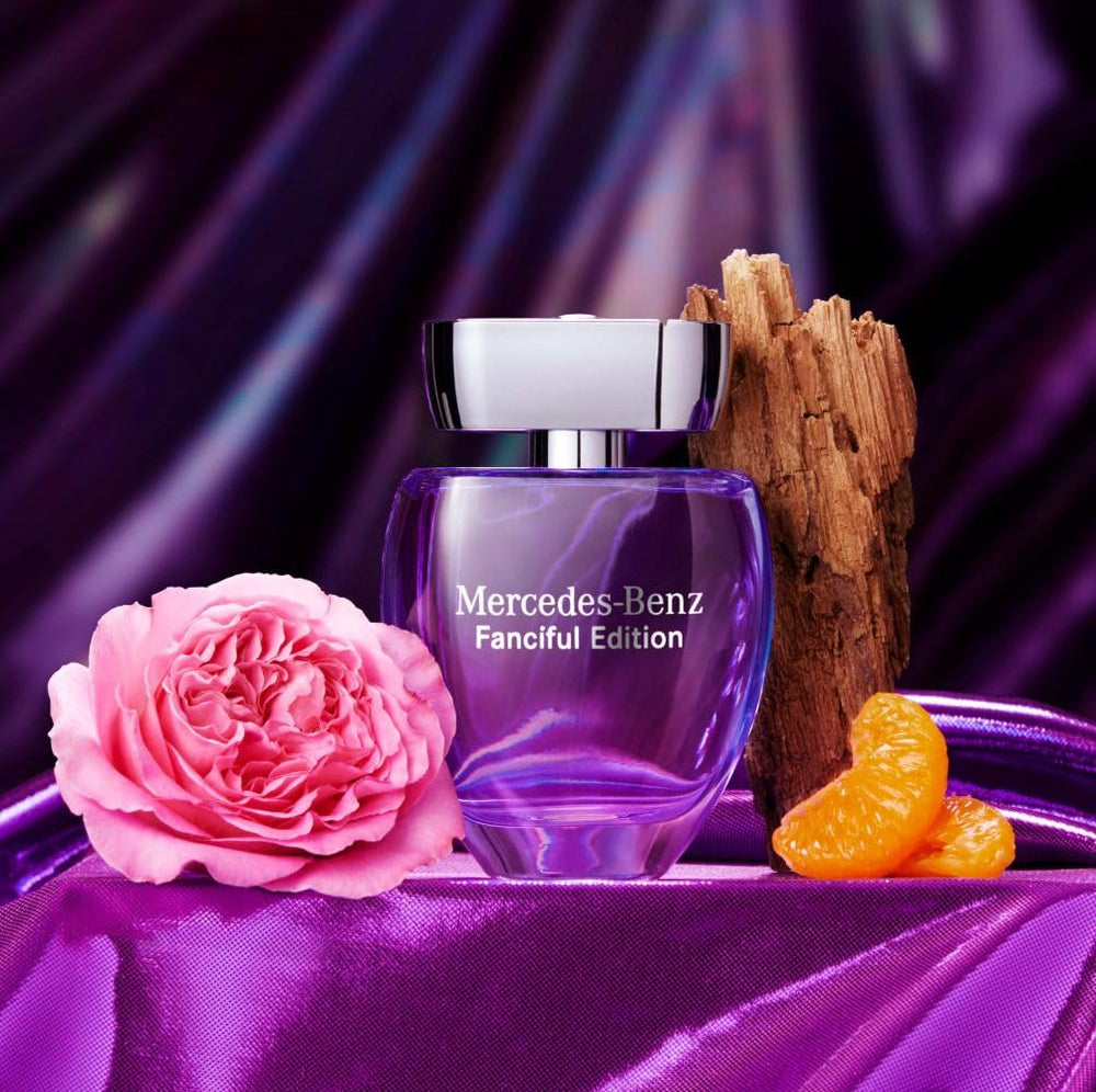 Mercedes-Benz Fanciful EDT amber wood note delivers warm depth for evening occasions.