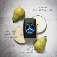 Mercedes-Benz Man bottle highlights ambrette seeds for a refined evening vibe.