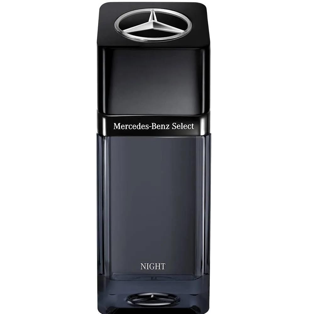 Mercedes-Benz Select Night bottle closeup showing timeless design and premium craftsmanship.