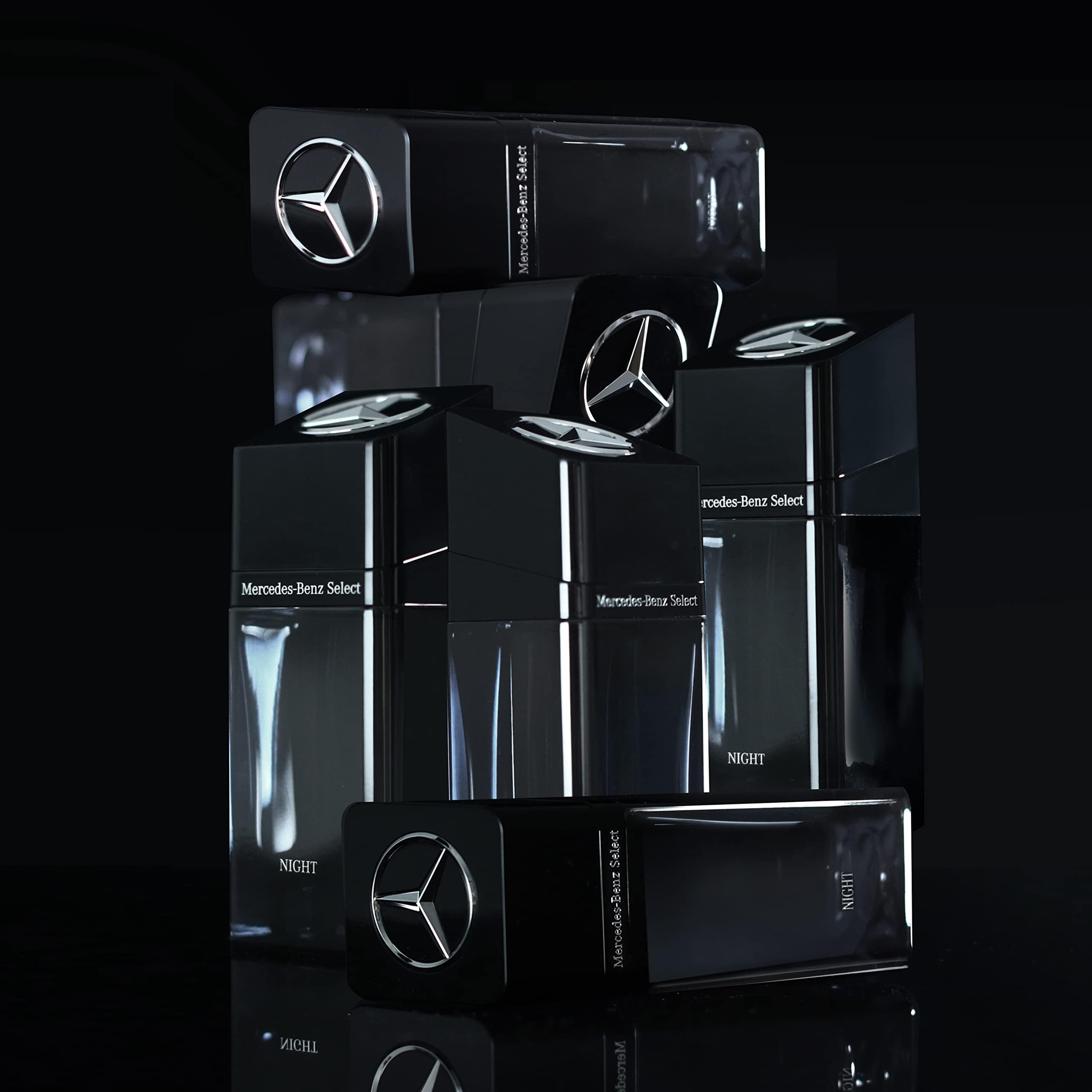 Mercedes-Benz Select Night lifestyle scene suggesting confident, long-lasting scent for evening events.