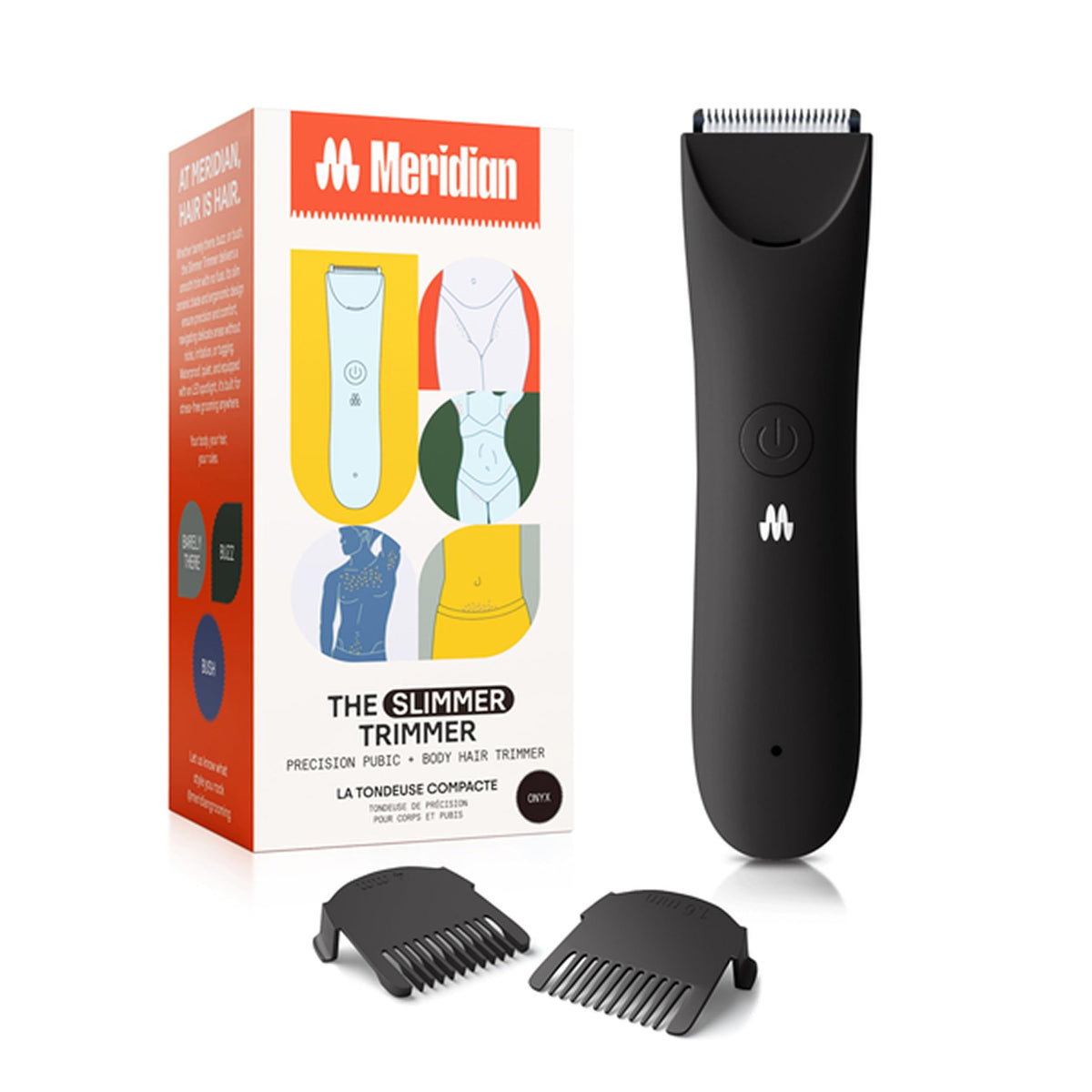 MERIDIAN Slimmer Trimmer with ceramic blade for gentle bikini-line grooming.