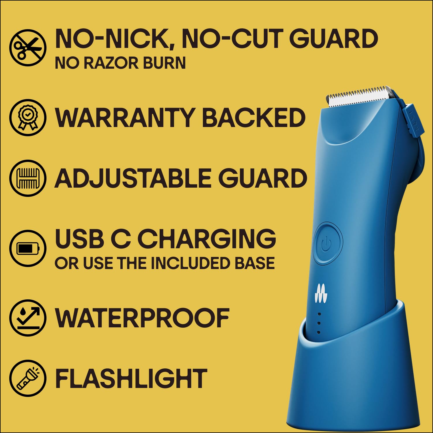 Meridian The Trimmer Plus LED spotlight illuminates delicate areas for safer grooming.