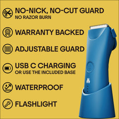 Meridian The Trimmer Plus LED spotlight illuminates delicate areas for safer grooming.
