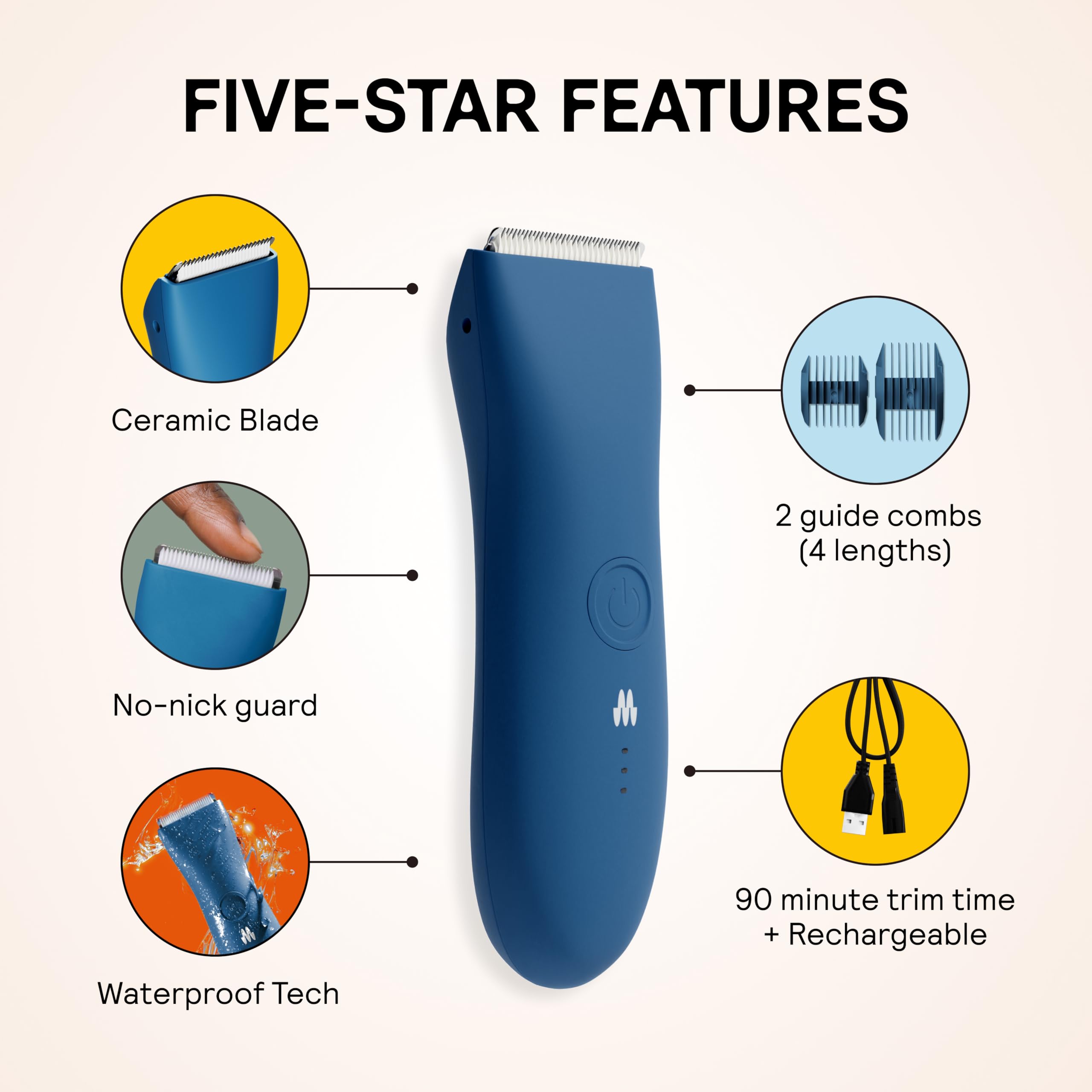 MERIDIAN The Trimmer Original ceramic blade delivers smooth trims with minimal irritation.