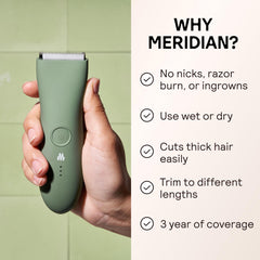 MERIDIAN The Trimmer Original in a wet environment for shower-safe grooming.